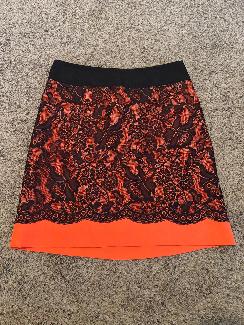 The Limited Black Lace Overlay Orange A-Line Skirt 6